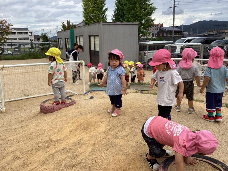 1歳児　だいちチーム　「お外、楽しいね‼」